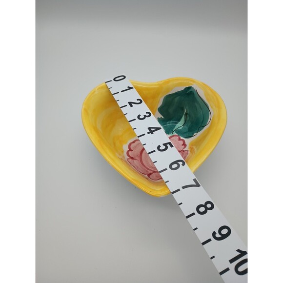 Heart Shaped Dish Hand Painted In Italy Yellow Floral - Picture 2 of 4